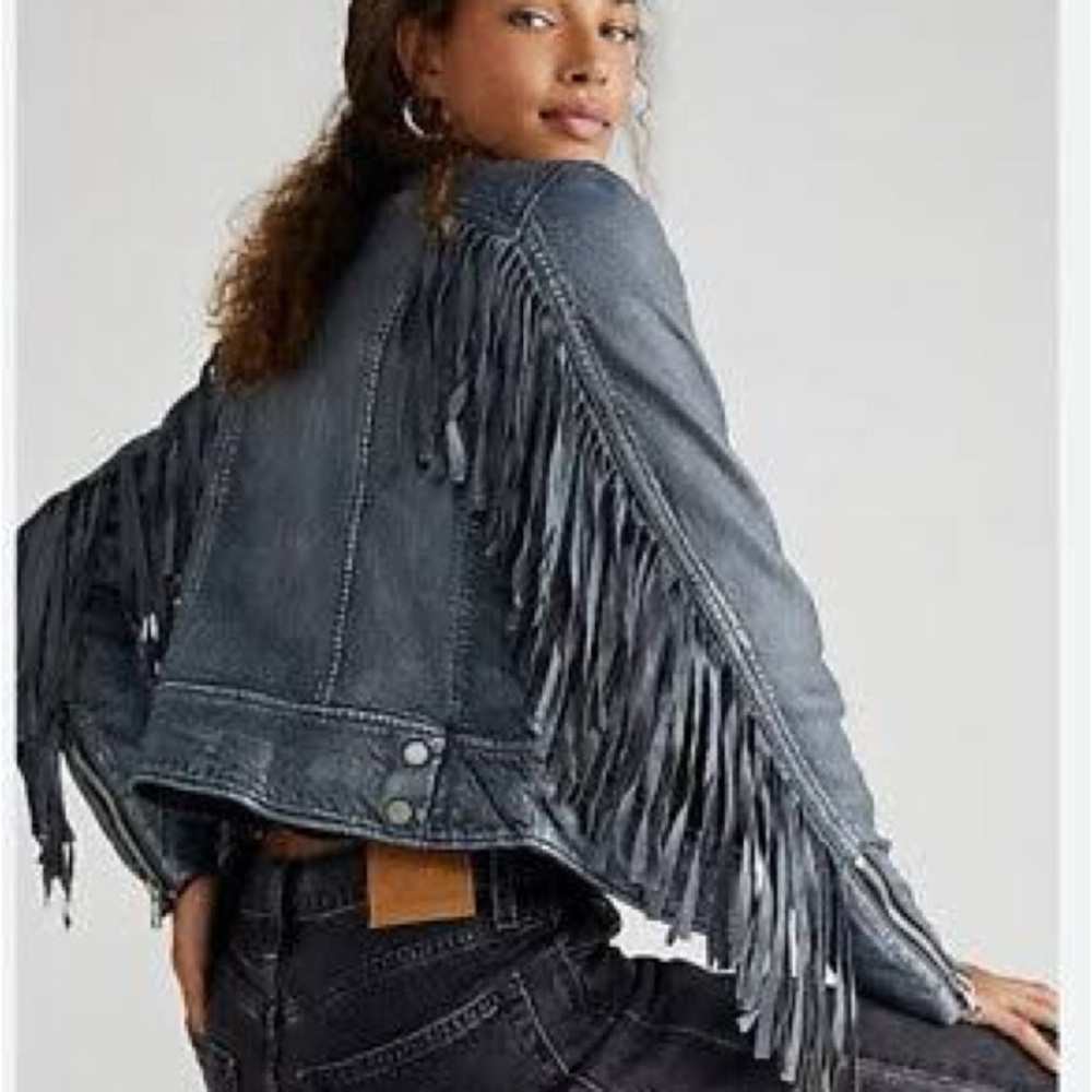 Mauritius (Purchased From Free People Online) Zoey Leather Jacket in Dark Blue
